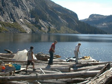 Porters at McCannel lake carried up extra rebar for the lake weir.